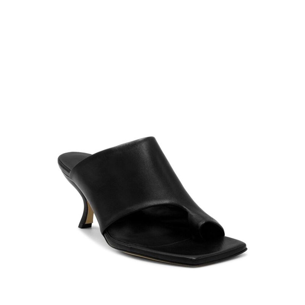 ILIO SMERALDO Womens Black Mule Toe Ring Kim Toe Slip On Leather Sandals 38